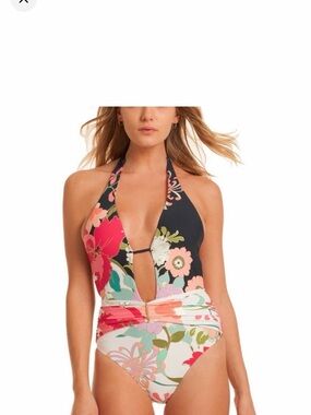 Trina Turk Multi Floral Halter One-Piece Swimsuit